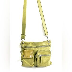 Fossil Green Textured Leather Small Shoulder Bag 3 Front Pockets Purse ZB2340